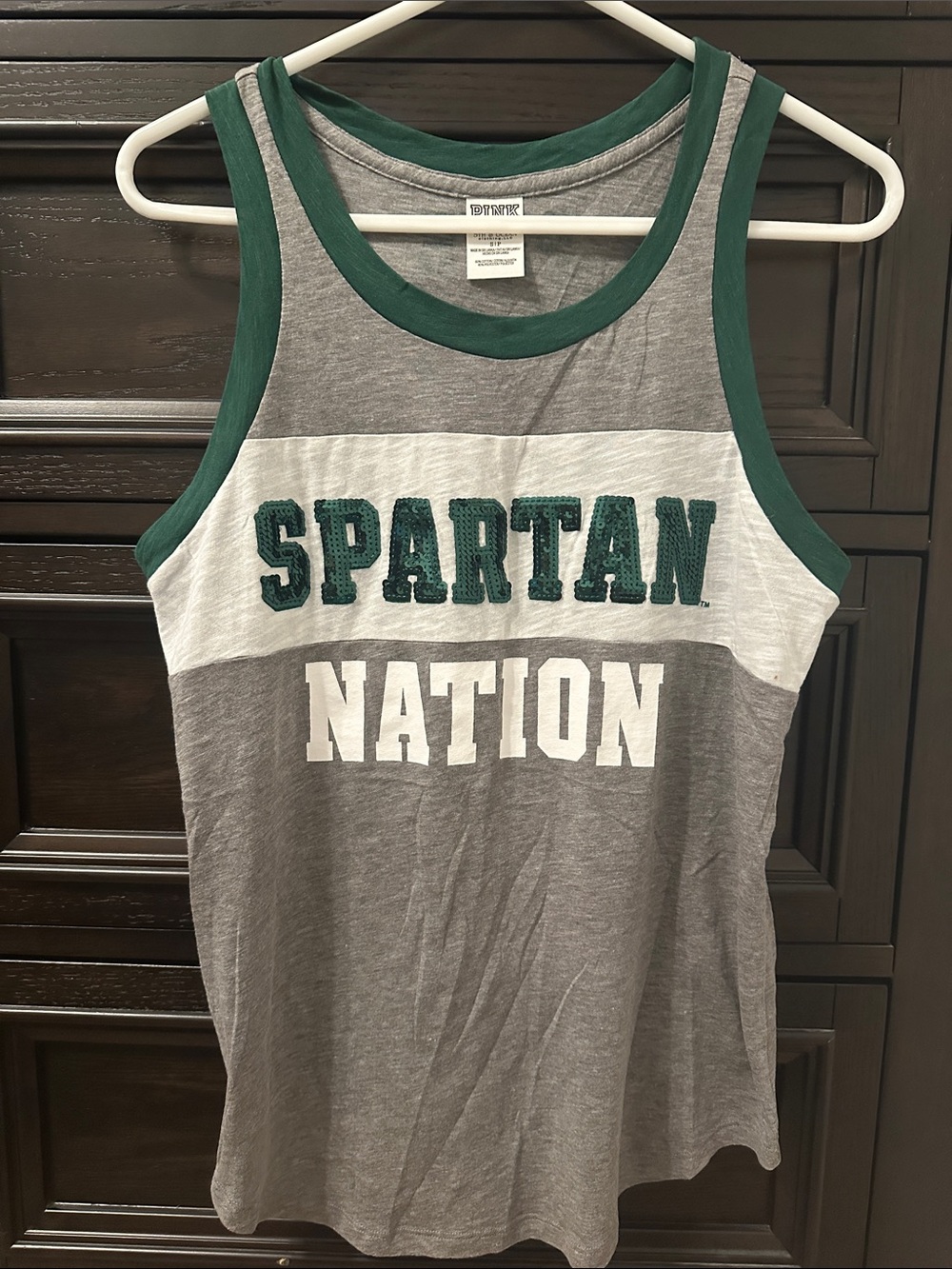 Victorias Secret PINK Michigan State Spartan Nation Sequin Tank Top